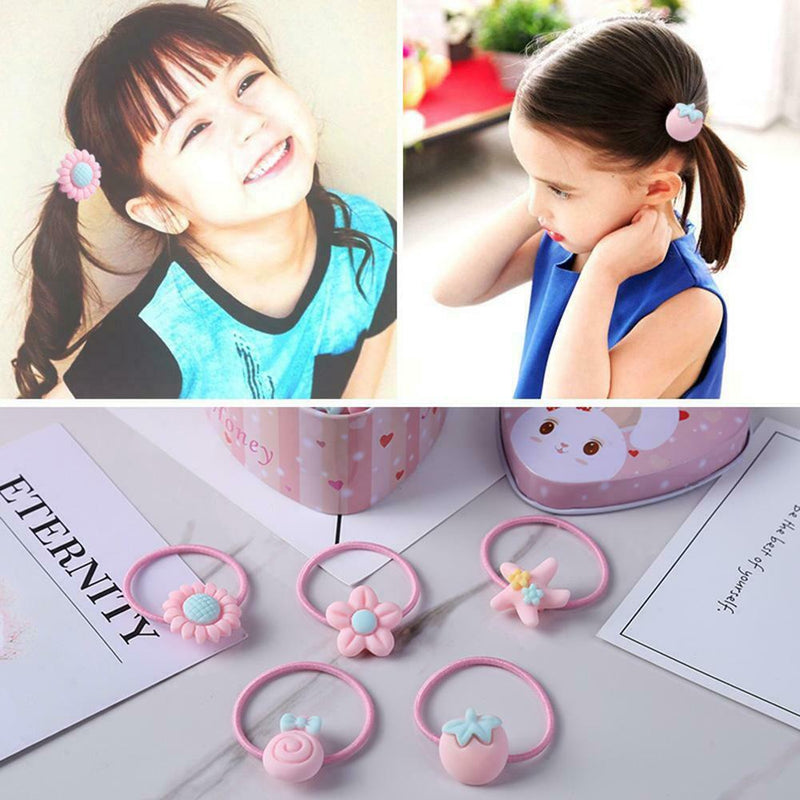 20pcs Cartoon Cute Elastic Hair Bands Kids Girls Rubber Bands (Pink) A