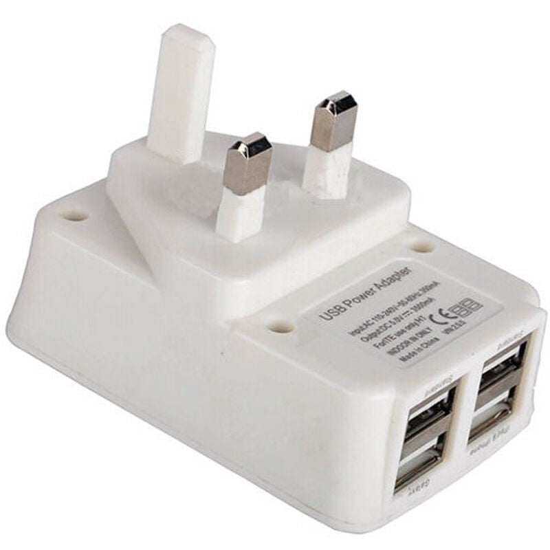 UK MAINS WALL 3 PIN PLUG ADAPTOR CHARGER 4-USB PORTS FOR PHONES TABLES 5V 3.5A