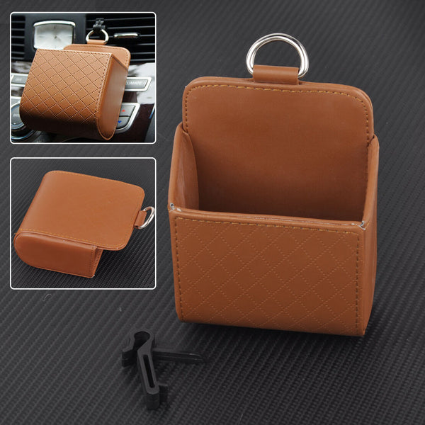 Car PU Leather Air Vent Outlet Hang Pouch Organizer Storage Box Container Holder