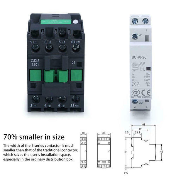 AC Contactor Relay 2P 20A 230V 2NO 60HZ Din Rail Household Durable AC Contactor