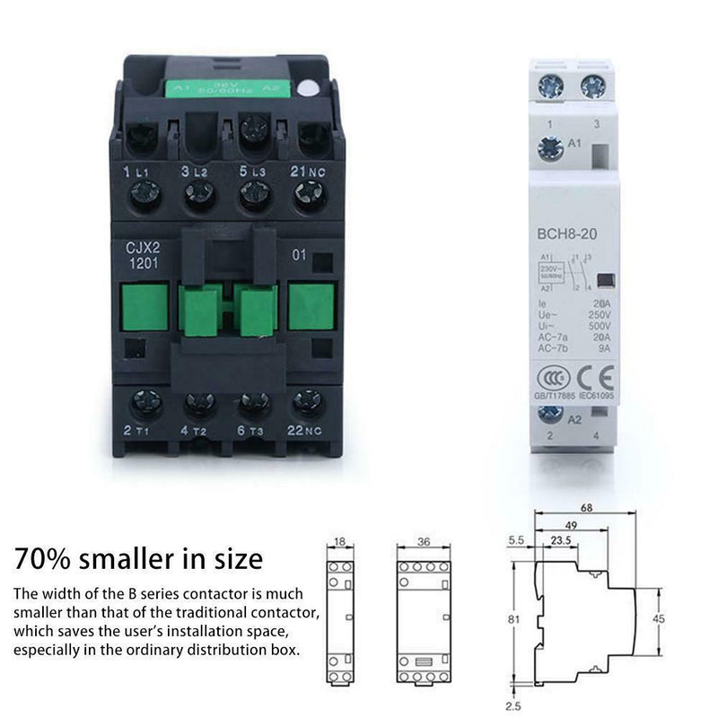 AC Contactor Relay 2P 20A 230V 2NO 60HZ Din Rail Household Durable AC Contactor