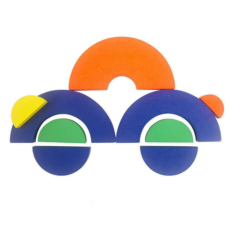 Geometric Shape Kids Wooden Rainbow Stack Building Blocks Educational Toys
