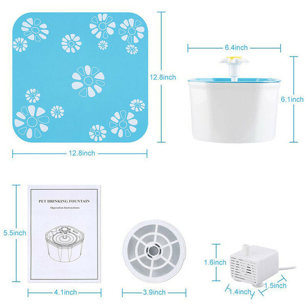 1.6L Automatic Dog Cat Electric Water Fountain USB Pet Bowl Drinking FilterB Gw