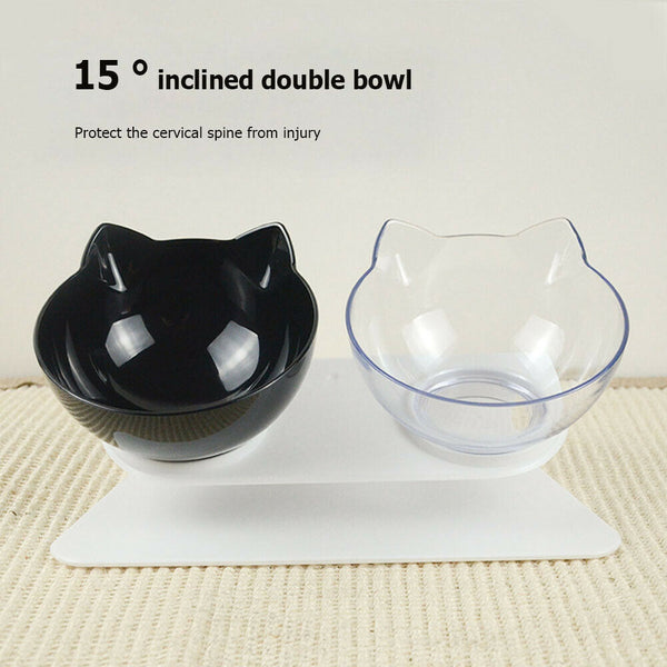 Double Bowls Detachable Tilt Cat Ears Pet Bowl Non-slip Cat Dog Feeder (A)