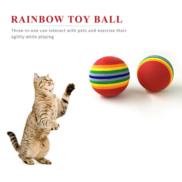 70pcs 3cm Interactive Pet Chewing Toys Cat Training Rainbow Striped Ball A#S