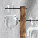 Set of 2 Decorative Clear Glass Planter Bulb Vases with Wood Holder Stand & Vase