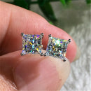 Clear Cubic Zirconia Earrings Stud for Sensitive Ears, Square Hypoallergenic