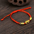 Hand-woven Red Rope Bracelet with Golden Pi Xiu Beauty Charms Pendant Delic J6O5
