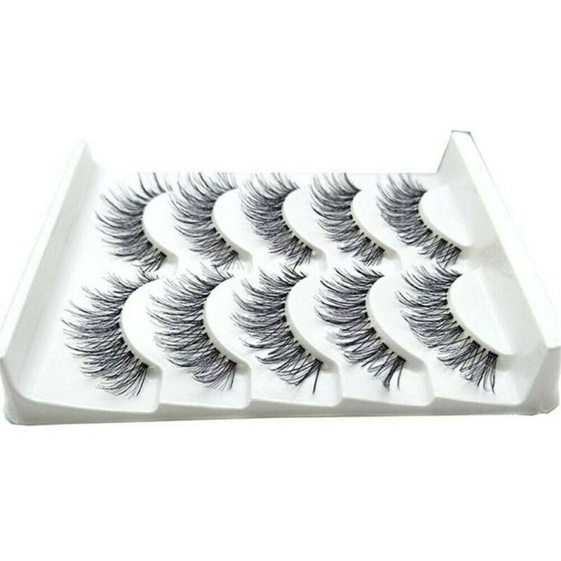 5Pair Thick Cross Natural Eye Lashes Extension Makeup False Eyelashes Clear Band