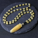 Fashion Yellow Jade Carved Cicada Pendant Necklace Beads Chain Amulet Jewelry