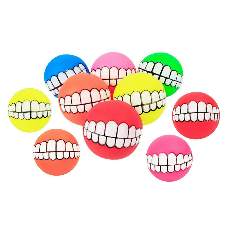 10x Dog Balls Toys - Squeaky Funny Teeth Clean Chewing Balls Toys Pet Supplies