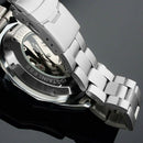Stainless Steel Skeleton Round Dial Automatic Mechanical Men Army Watch Gift