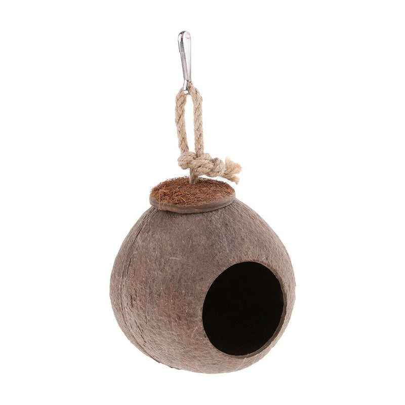 Natural Coconut Shell Bird Nest Cage Feeder Hanging Standing Toys Parrot