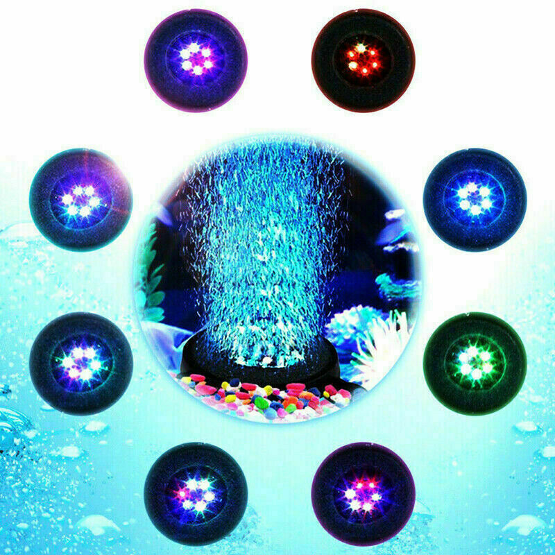 Aquarium Fish Tank Air Curtain Bubble Stone Disk with 7 Multi-color LED Light