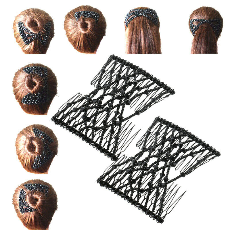 2pcs Magic Beading Stretch Hair Combs Double Clips Hair Styling Accessories for