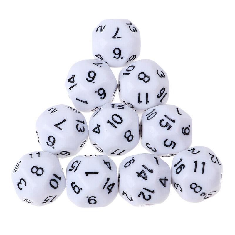 10pcs 16 Sided D16 14mm Acrylic Opaque Dice for Role Playing Game RPG White