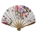 Beige Bamboo Ribs Flower Printed Seashell Shape Folding Hand Fan White