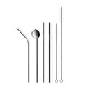 Reusable Stainless Steel Coffee Tea Straw Set with Cleaning Brush Spoon