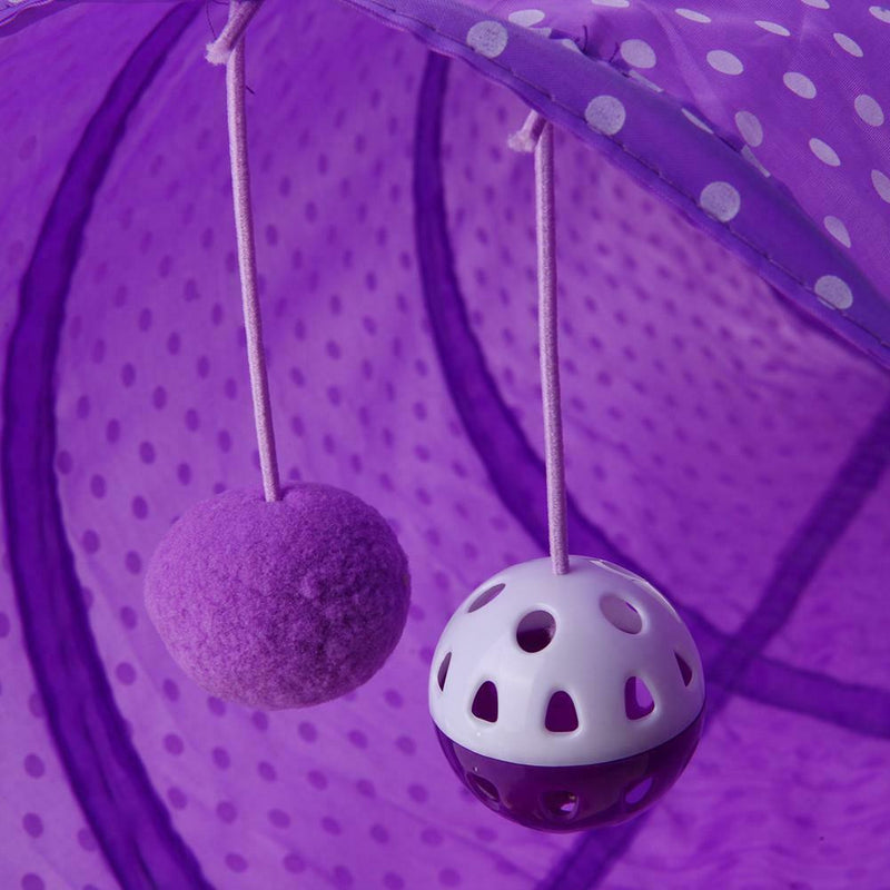 Pet Cat Tunnel Tubes Collapsible Crinkle Kitten Rabbit Play Tunnels(Purple)