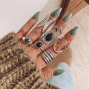 7Pcs Black Stone Antler Flower Butterfly Rings Women Metal Knuckle Rings Jew Hn