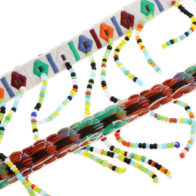 1 Yard 1.78'' Width Ethnic Style Tassel Jacquard Ribbon  with Glass Beads Lace