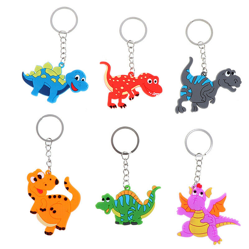 6pcs Cartoon Dinosaur Keychain Pendant Keyring Dinosaur Party Decor Kids Gift 3C