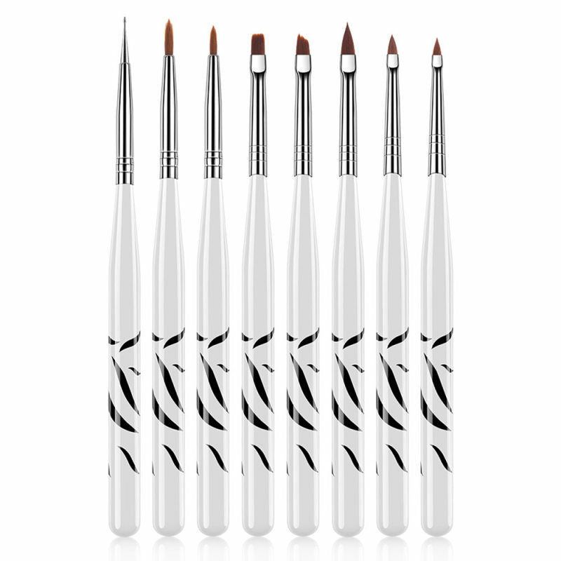 Practical 8X Set Of White Nail Design Brush Pen Fine Detail Tips Drawing Tools
