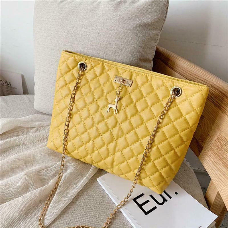 Fashion Leather Handbag Women Large Top-handle Bags Shopping Tote (Yellow)