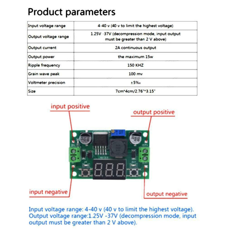 LM2596S DC 4.0~40 To 1.25-37V Adjustable Power Supply Module Digital Display