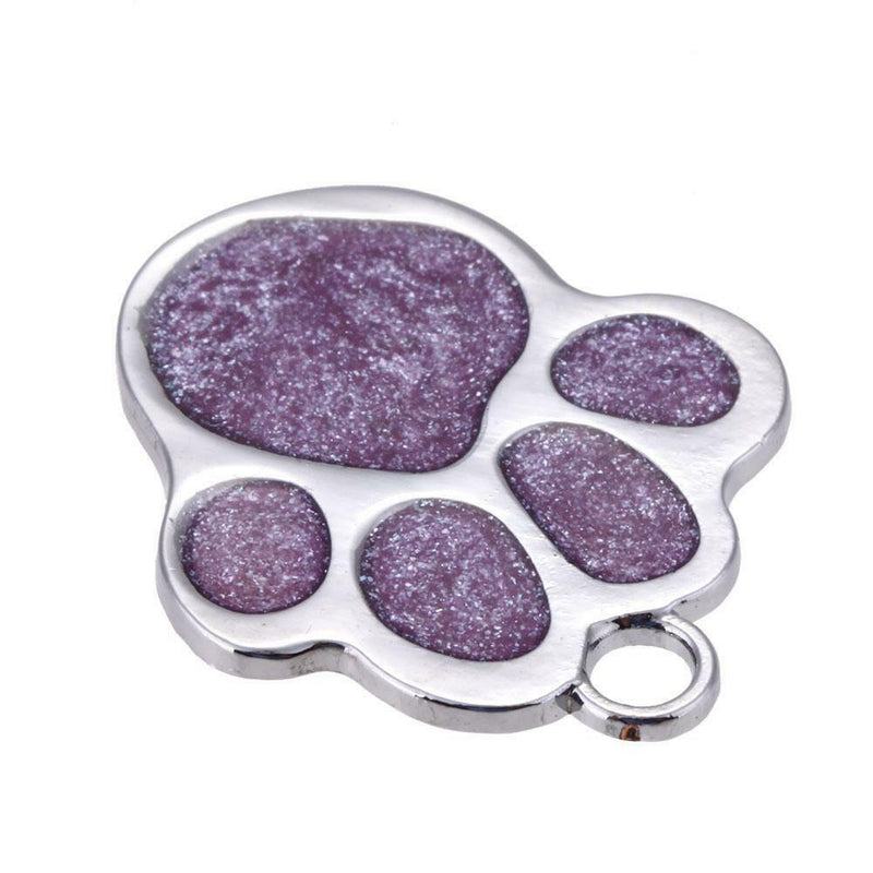Stainless Steel Glitter Custom Pet Dog Tag Engraved Feet Card(Purple)