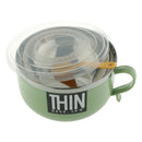 900ML Stainless Steel Noodles Bowl Soup Fruit Salad Bowl with Spoon Green