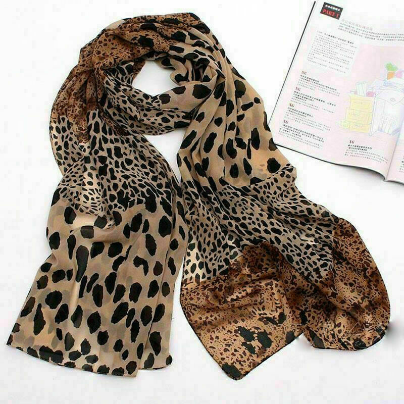 Womens Long Soft Wrap Shawl Leopard Chiffon Scarf Autumn AU Q8G4. N4Z0 G6O0