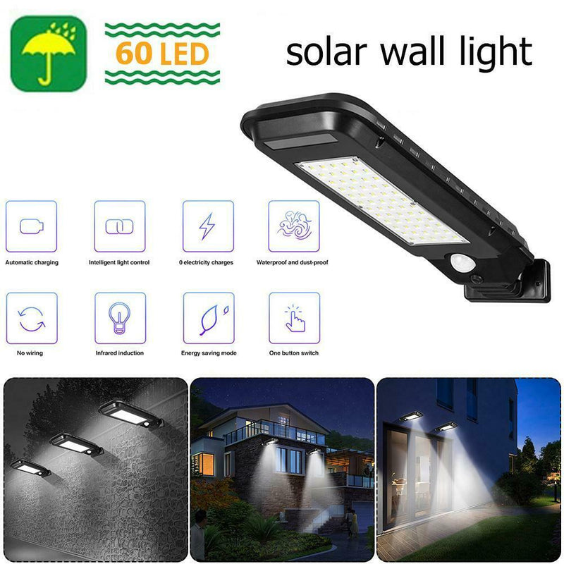 Outdoor Solar Street Light Waterproof Path Yard Motion Sensor Lamp (60LED) A