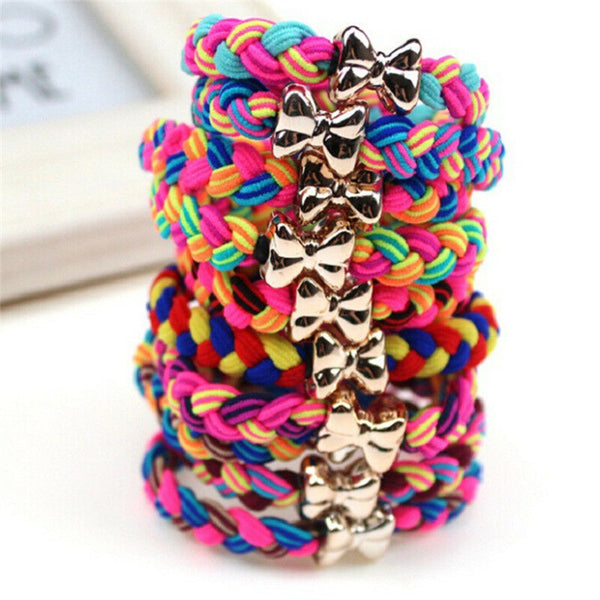 10X Bow Headwear Hair Ties Rope Hairband Elastic Hair Bands Girls AccessoriesJ,a
