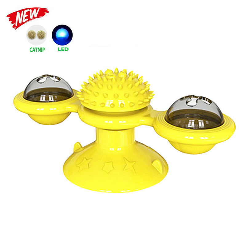 Cats Puzzle Turntable Windmill Ball Interactive Toys Pet Supplies (Yellow) A