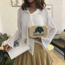Straw Leaf Letter Decor Shoulder Handbags Women Box Crossbody Bags (Khaki)