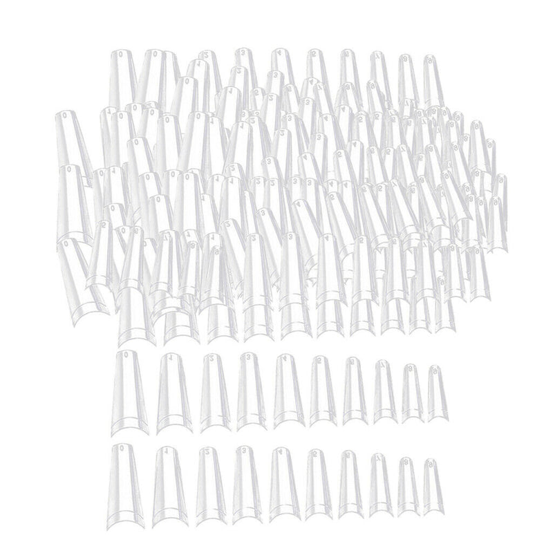 500 C Curve Shape False Nails Nail Tips forManicure Decor - 10 Sizes Clear