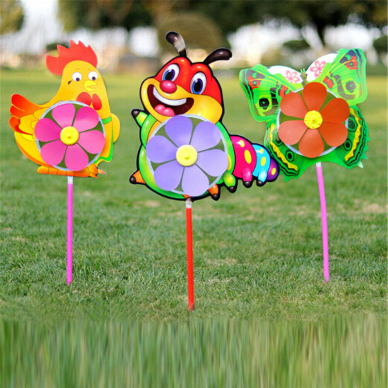 Plastic Wind Spinner Windmill Cute Cartoon Animals Kids Outdoor Toys 3C