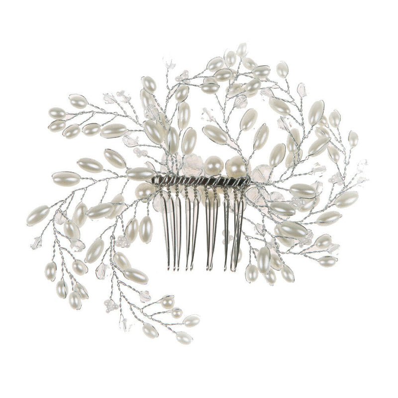 Handmade Pearls Tiara Hair Comb Bride Headwear Wedding Jewelry Accessories A