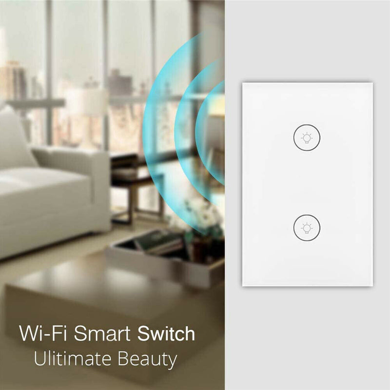 2 Gang WiFi Smart Light Wall Switch Touch Panel Voice Control US Standard A