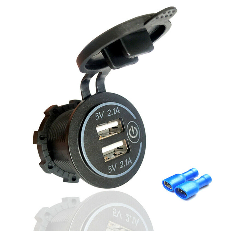 Car Boat Motorcycle Touch Switch 4.2A Dual USB Charger Socket with 2 Terminals
