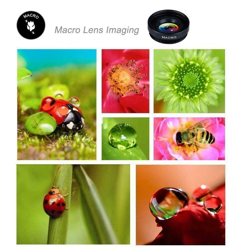 Clip 3-in-1 180 Fish-Eye Lens+Wide Angle Lens+Macro Lens Black