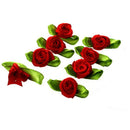 100pcs Mini Satin Ribbon Rose Flower Leaf Wedding Decor Appliques Sewing DI