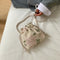 Straw Woven Bag Women Lace Embroidery Drawstring Shoulder Pouch (White)