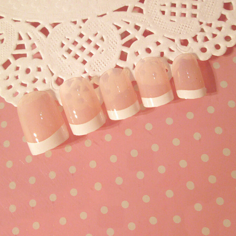 24x Women's French Style DIY Manicure Art Tips False Nails with Glue Gw