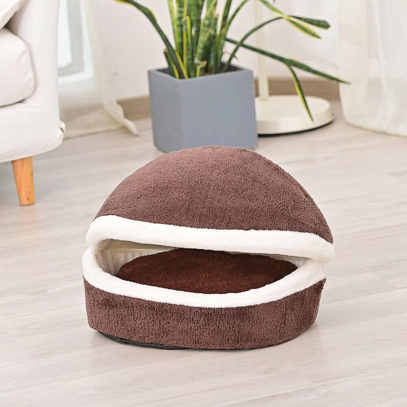 Soft Cat Waterproof Nest Washable Pet Cute Hamburger Bed Kennel (Maroon) A