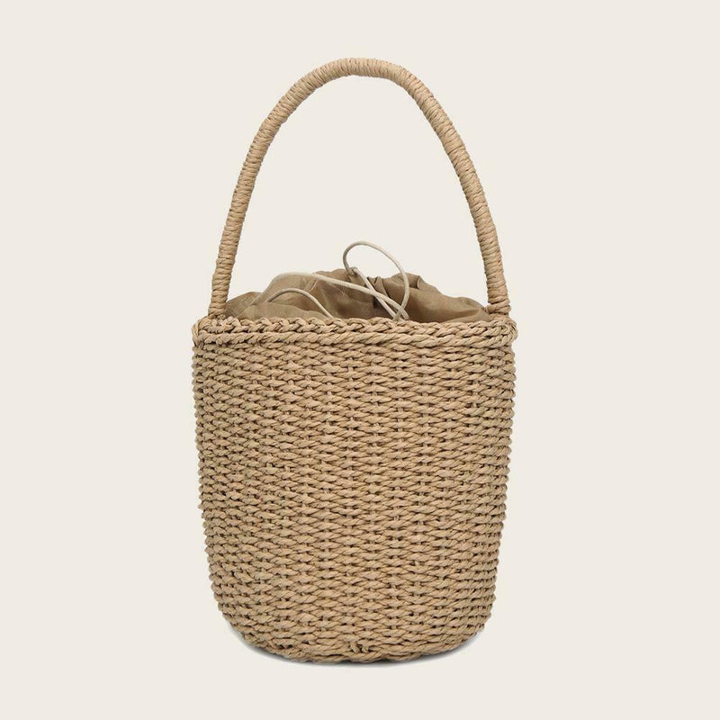 Straw Weaving Shoulder Bucket Handbags Women Top-handle Bags (Light Brown) A