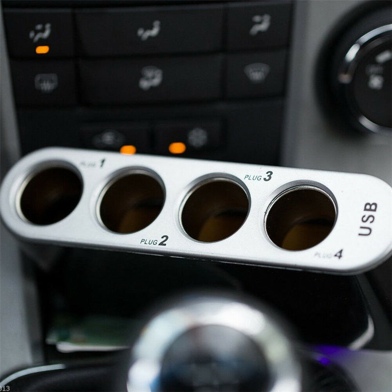 12V/24V In-Car USB Charger Four Sockets Cigarette Lighter with Fuse Mini Switch
