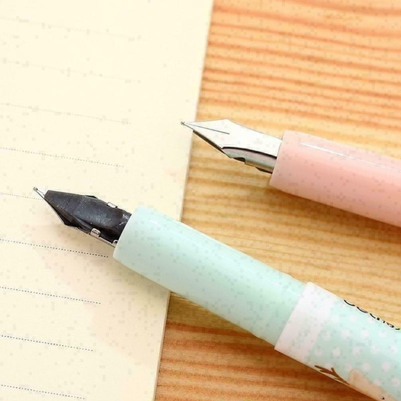 1 Set Creative Cartoon Plastic W/Erasable Fountain Bag Pen For Student Ink M1B4