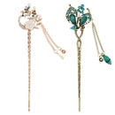 2pcs Ladies Retro Crystal Butterfly Flower Hairpins Hair Sticks Hair Clips
